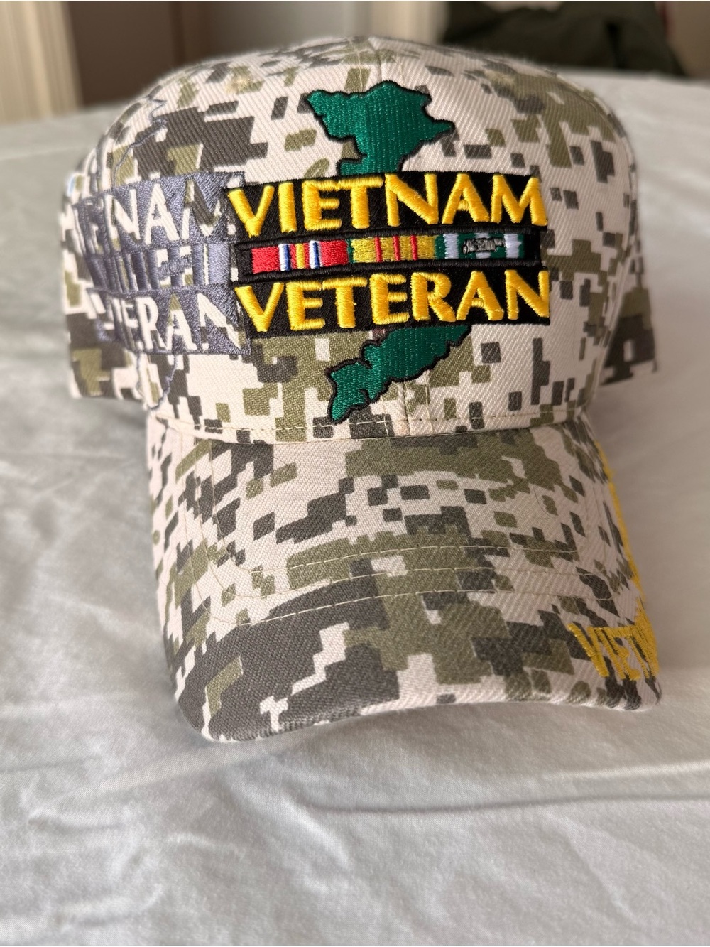 U.S. Warriors Vietnam Veteran Digital Camo Hat Cap Embroidered Ribbon